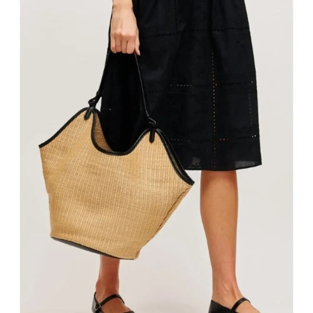 Ambrose Woven Straw Tote Bag in Natural Black - Picture 7 of 9